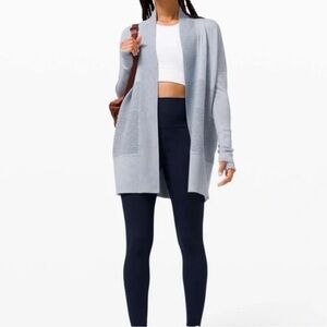 Lululemon Sit In Lotus Wrap II Ice Blue Split Back Wool Cardigan Sweater XS-S